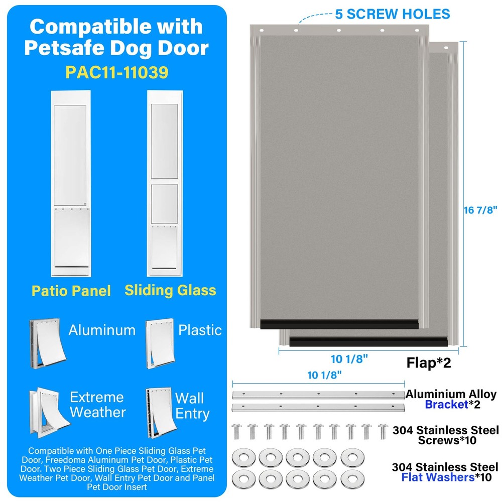 2 Pack Large Dog Door Replacement Flaps 2 PAC11-11039, Smoky Translucent