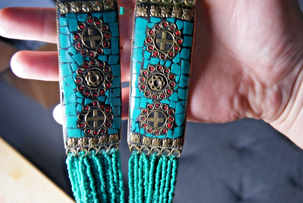 Boho Chic Necklace Set Turquoise Silver Plated with Multi Strand Beads