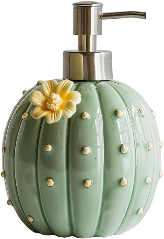 Cactus with Yellow Pattern Soap Dispenser with Pump, Refillable Lotion Soap B...