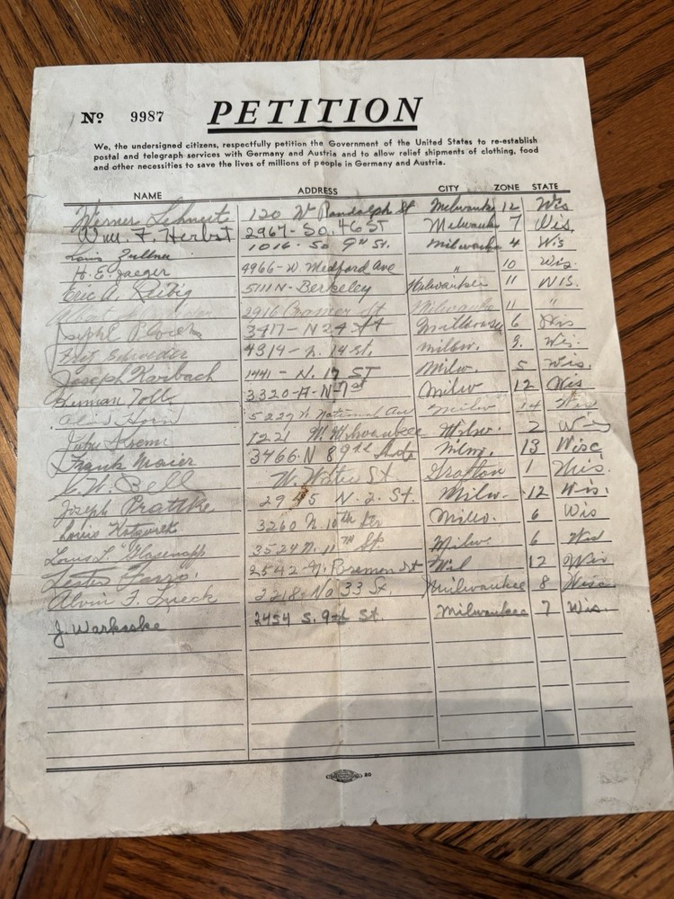 WW2 Petition Citizens Wanting To Mail To Germany/Austria