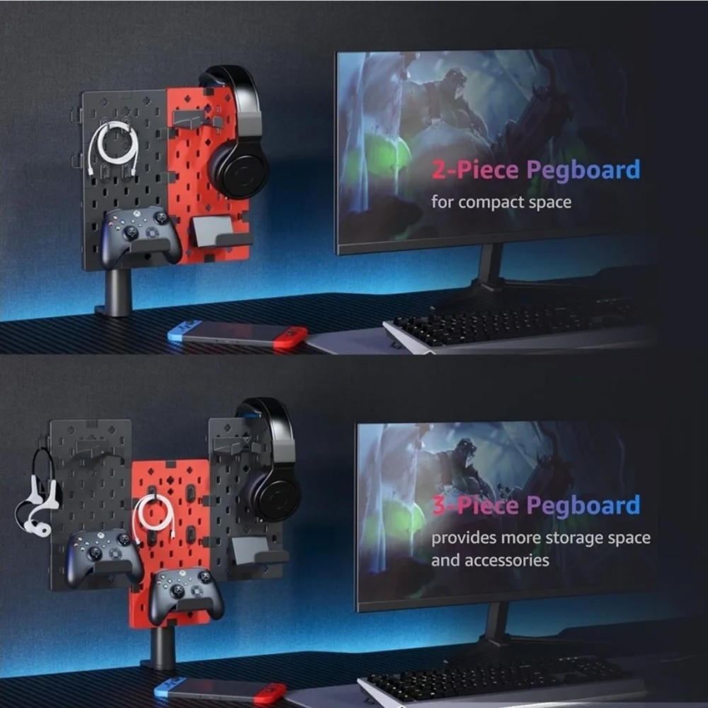 PEGZONE Modular Headphone and Controller Holder for Game, Clamp-on Pegboard