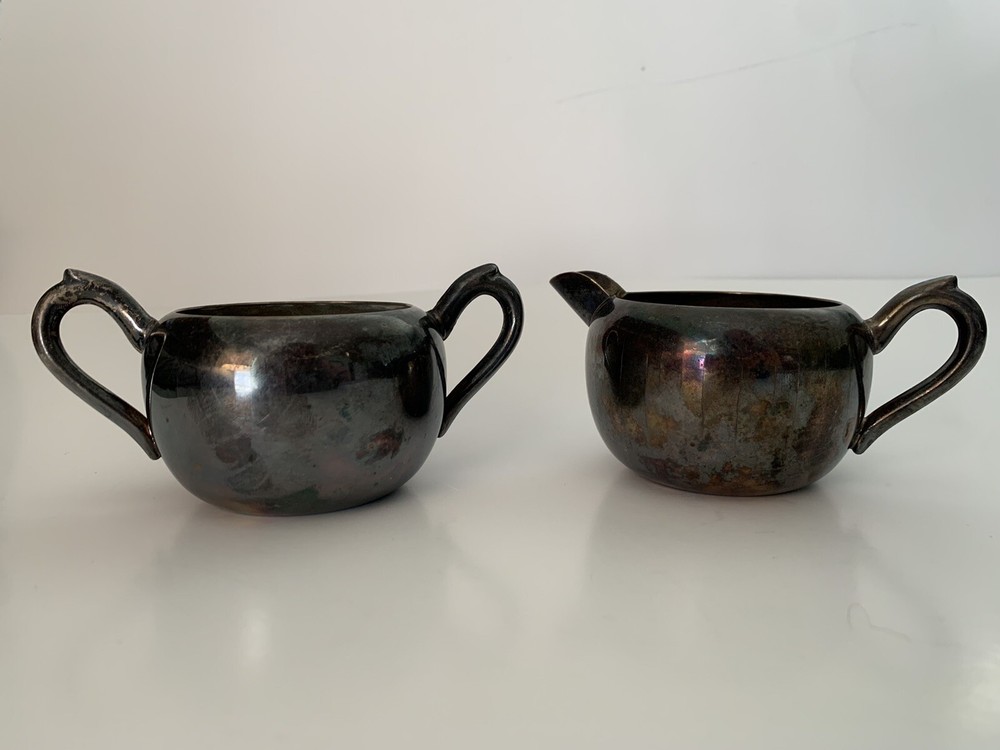 FB Rogers Mini Small Silver Plate Sugar Bowl 2 Side Handles Creamer Vintage