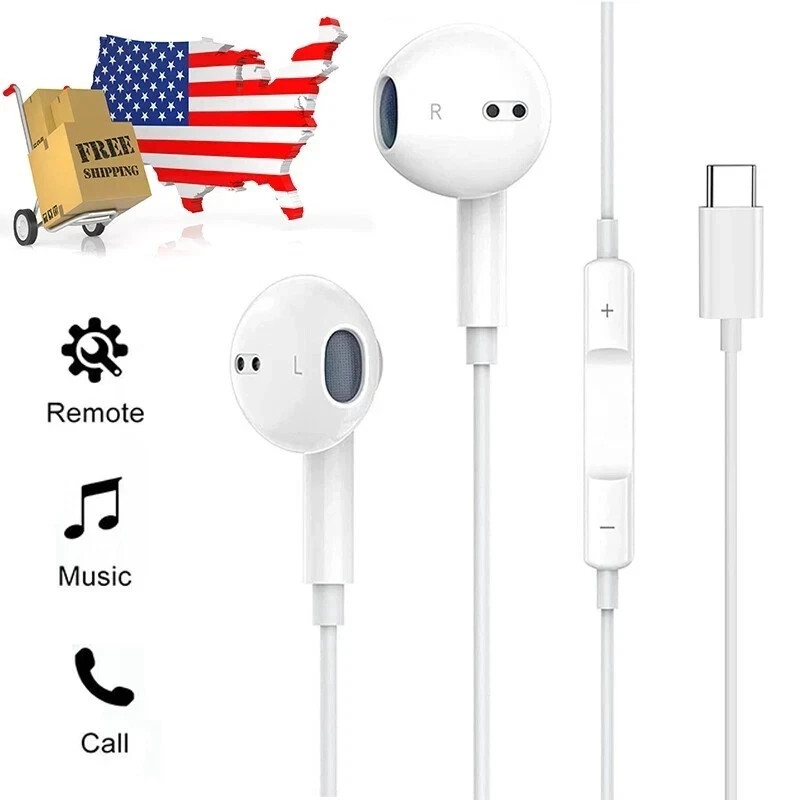 Original USB-C Type C Wired Headphones Earbuds for iPhone 16 15 17 Plus Pro Max