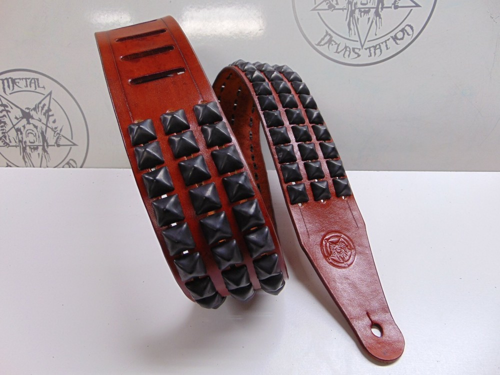 LEATHER BLACK STUDDED GUITAR STRAP (MDLS0251) DIMEBAG