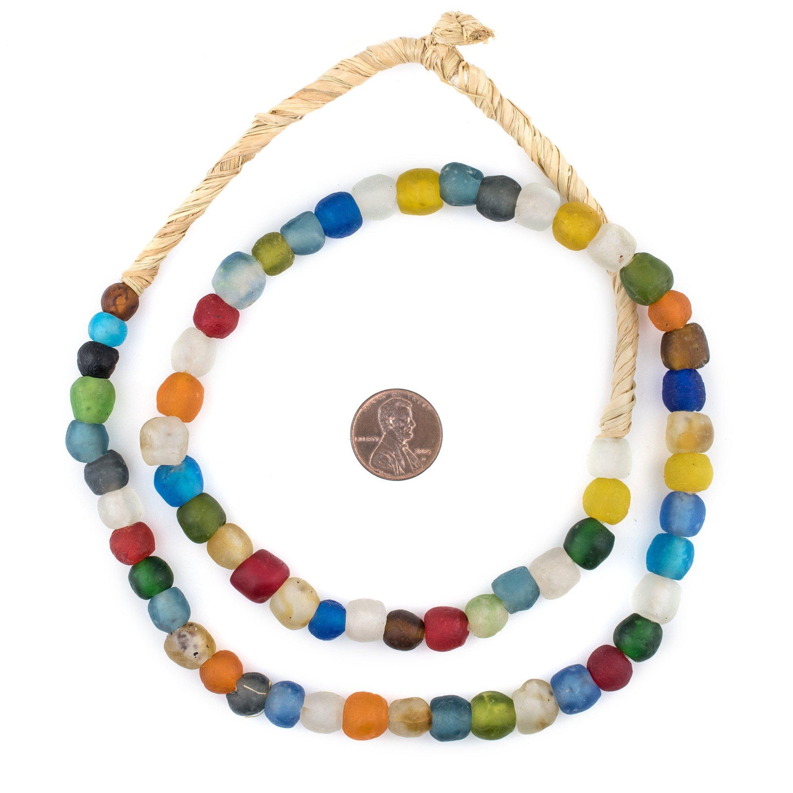 Multicolor Recycled Glass Beads 9mm Ghana African Sea Glass Round Large Hole