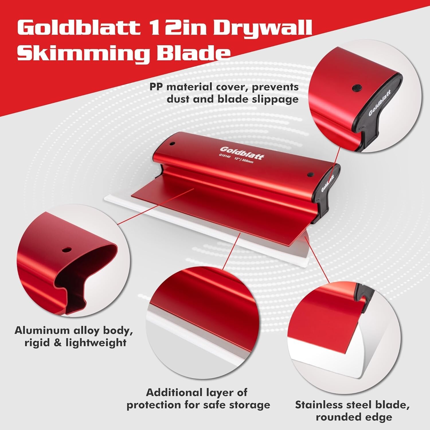 Goldblatt 24''/32''/12''/16'' Drywall Skim Blade 0.3mm Stainless Steel Skim Coat