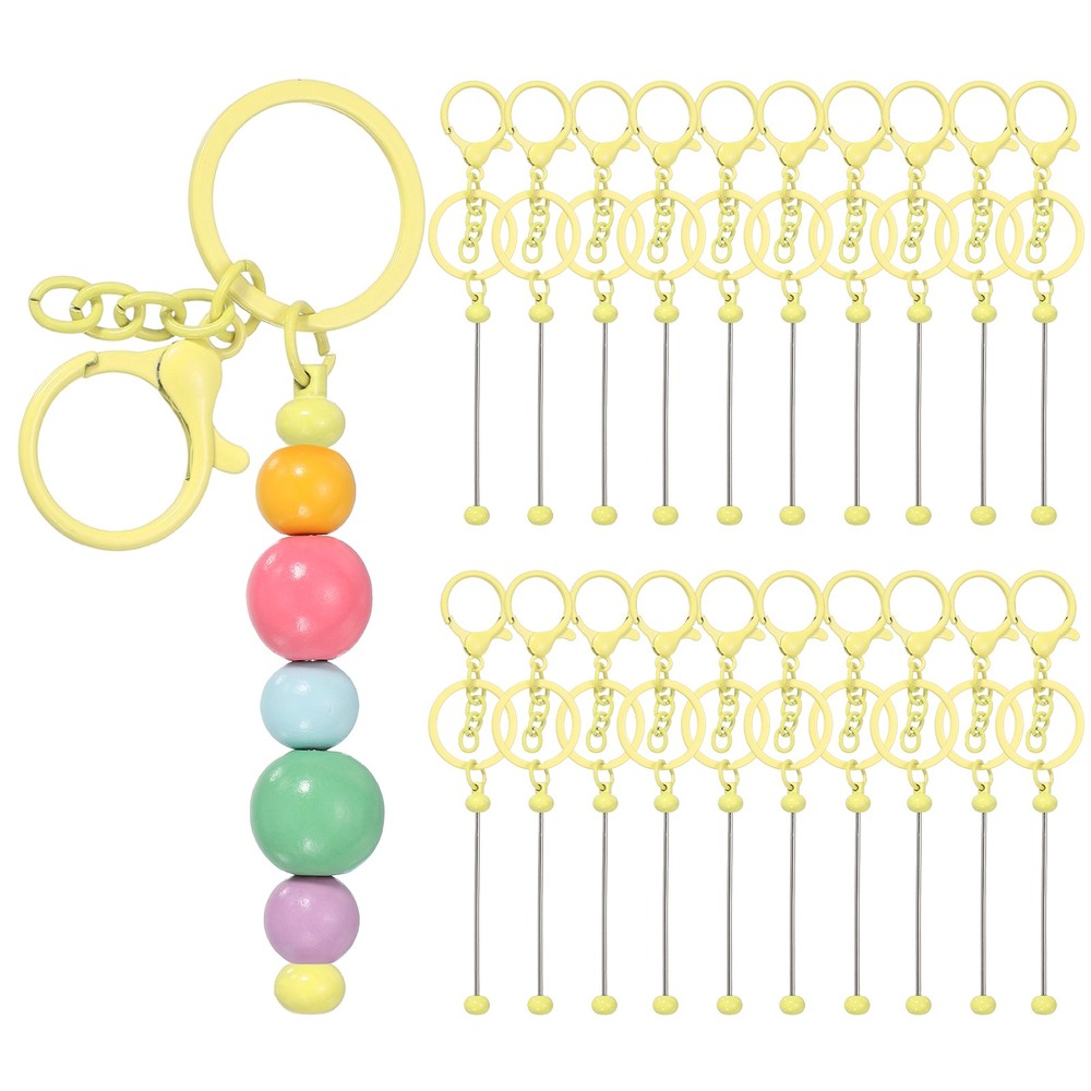 20Pcs Beadable Keychains, DIY Beaded Keychain Making Kit, Candy Yellow
