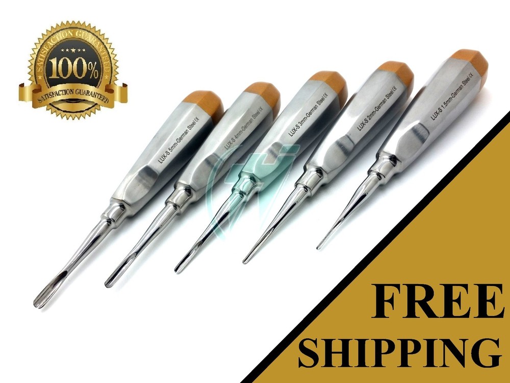 GERMAN 5 PCS STRAIGHT DENTAL SURGERY EXTRACTION LUXATING ELEVATOR-( GOLD)