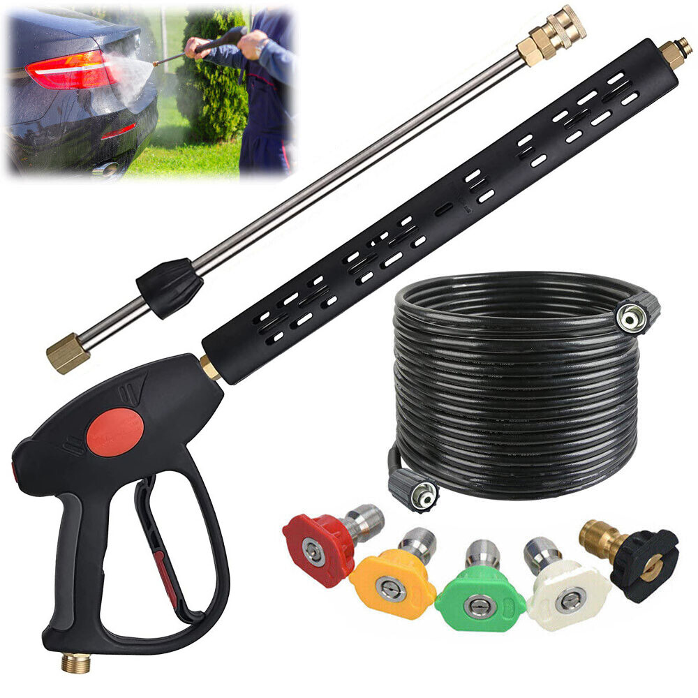 High Pressure Power Washer Spray Gun Wand Lance Nozzle Tips Hose Kit M22 14mm