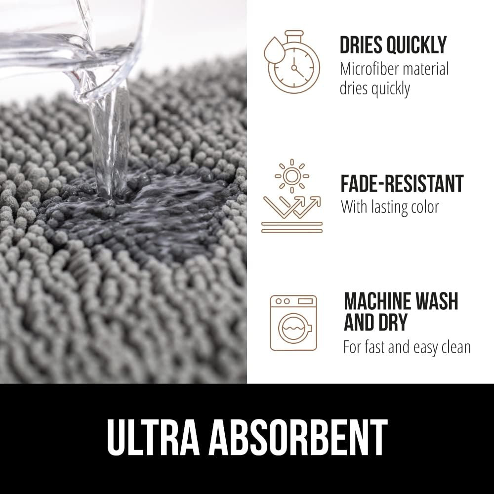 Bath Rug Mat, Thick Soft Absorbent Chenille, Quick Dry Microfiber Mats, Rubber B