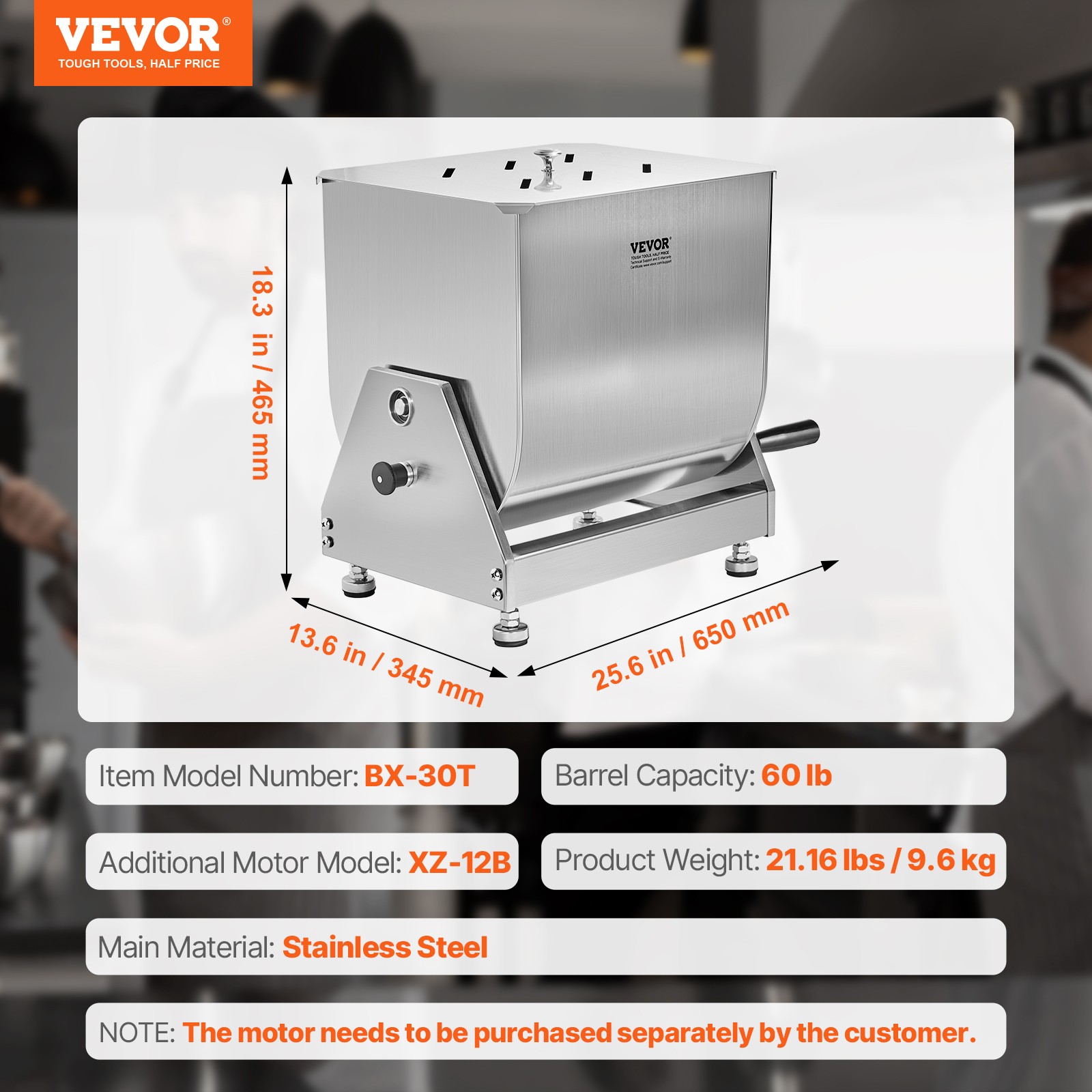 VEVOR Manual Meat Mixer Tilt Tank Mixing Max 60LB for Meat Sausage Mixer