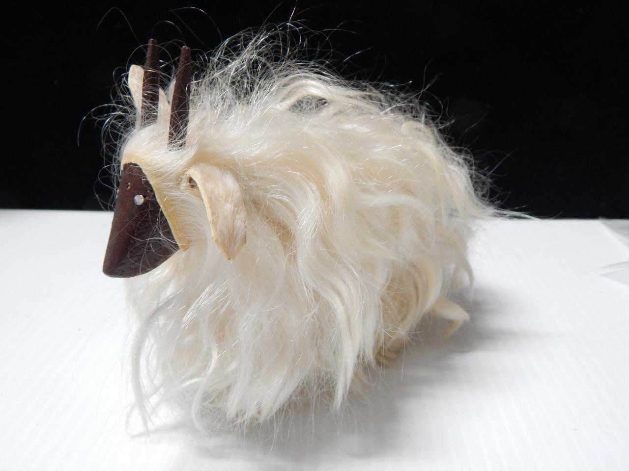 VINTAGE WOOD AND GOAT HAIR NAVAJO GOAT FIGURAL DOLL SCULPTURE - BUY IT NOW