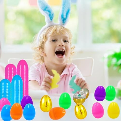 Large Fillable Plastic Easter Eggs with 6 Golden Eggs, Empty Bright 200 PCS 3"
