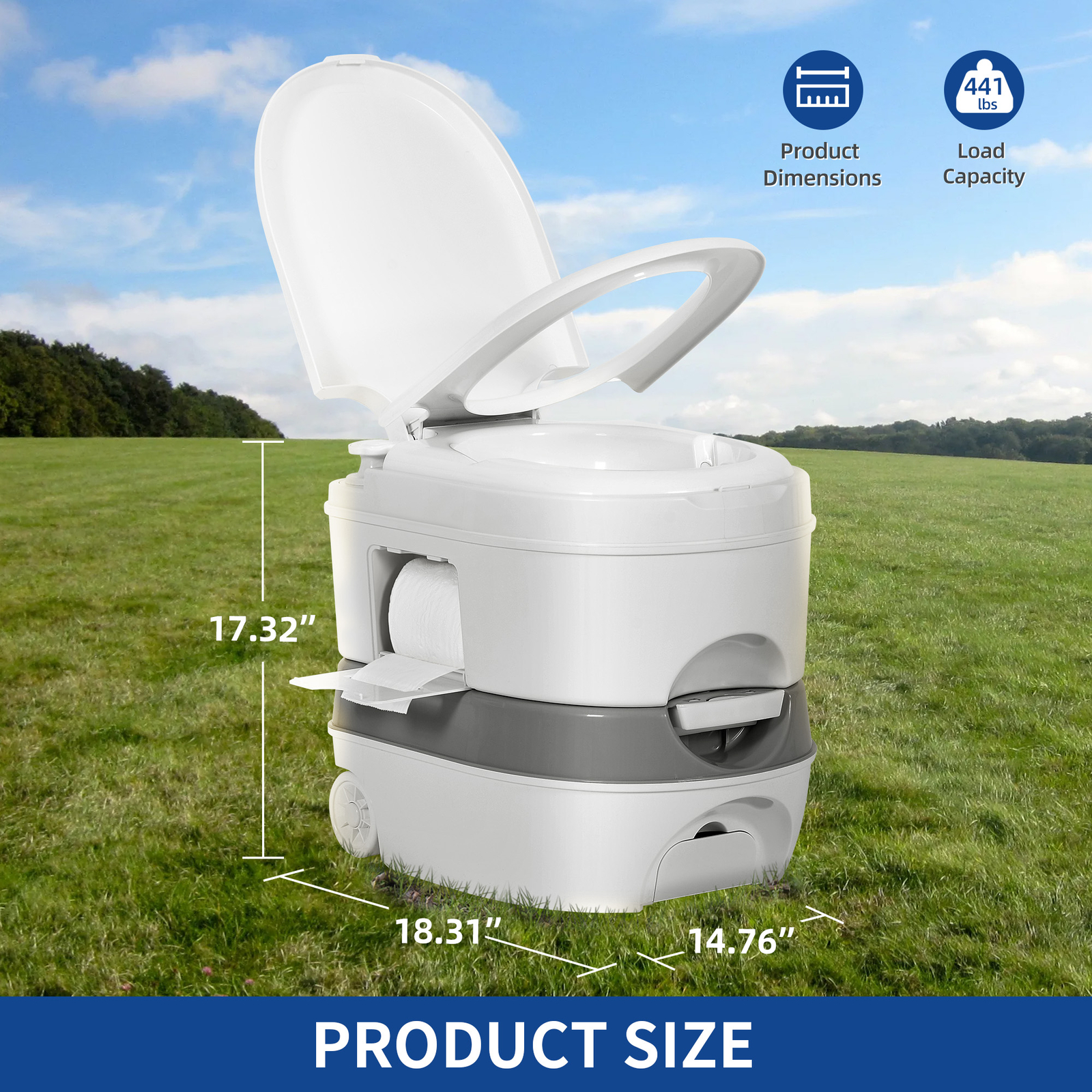 6.34 Gal Portable Toilet Porta Potty with Pressurized Flush Pump for Camping RV