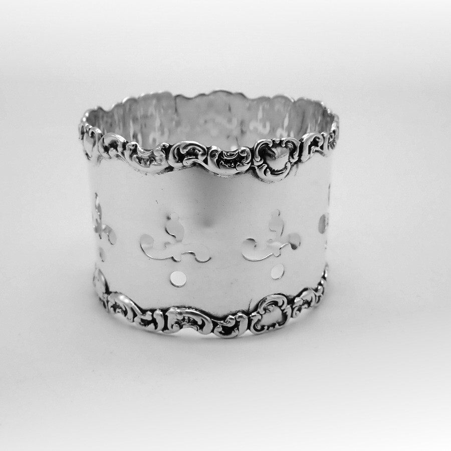 Pierced Napkin Ring Scroll Borders Watrous Sterling Mono HWM