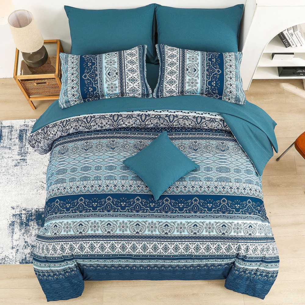 Cottolester Boho Comforter Set King Size 8 Pieces, Teal Blue King,