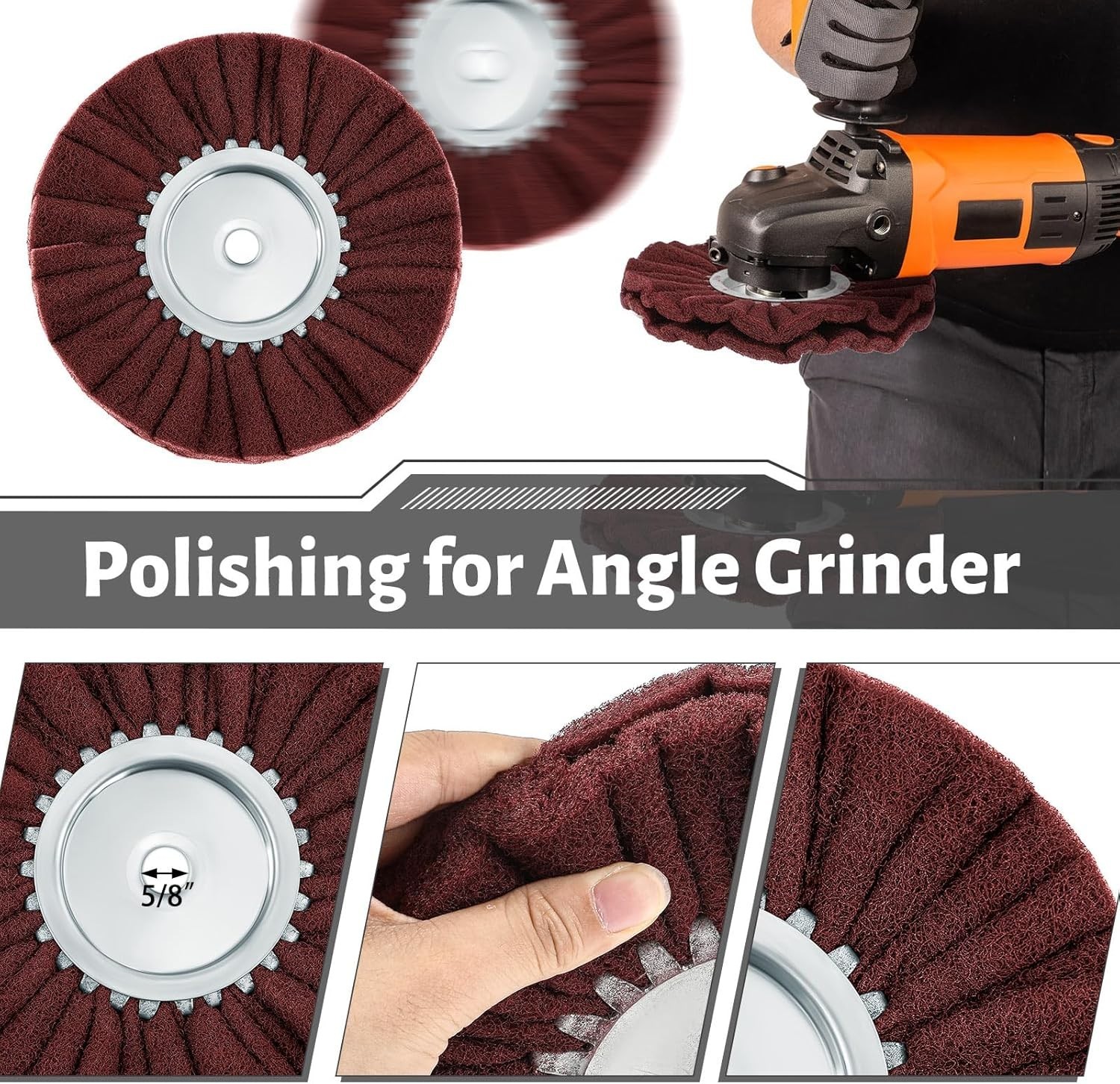 7 Pcs 8" Airway Buffing Wheel Kit in Diameter 5/8" in Arbor Hole, Aluminum Metal