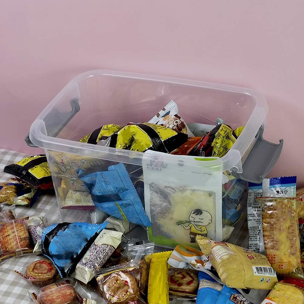 6-Pack Home Storage Bins, Plastic Container, Latching Box with Handle (Grey hand