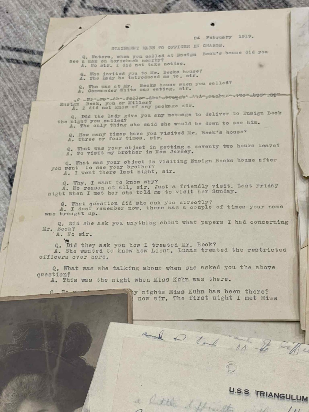 WW1 WWI / WW2 WWII US Navy USN USS Minnesota USS Triangulum Grouping Col. Stone