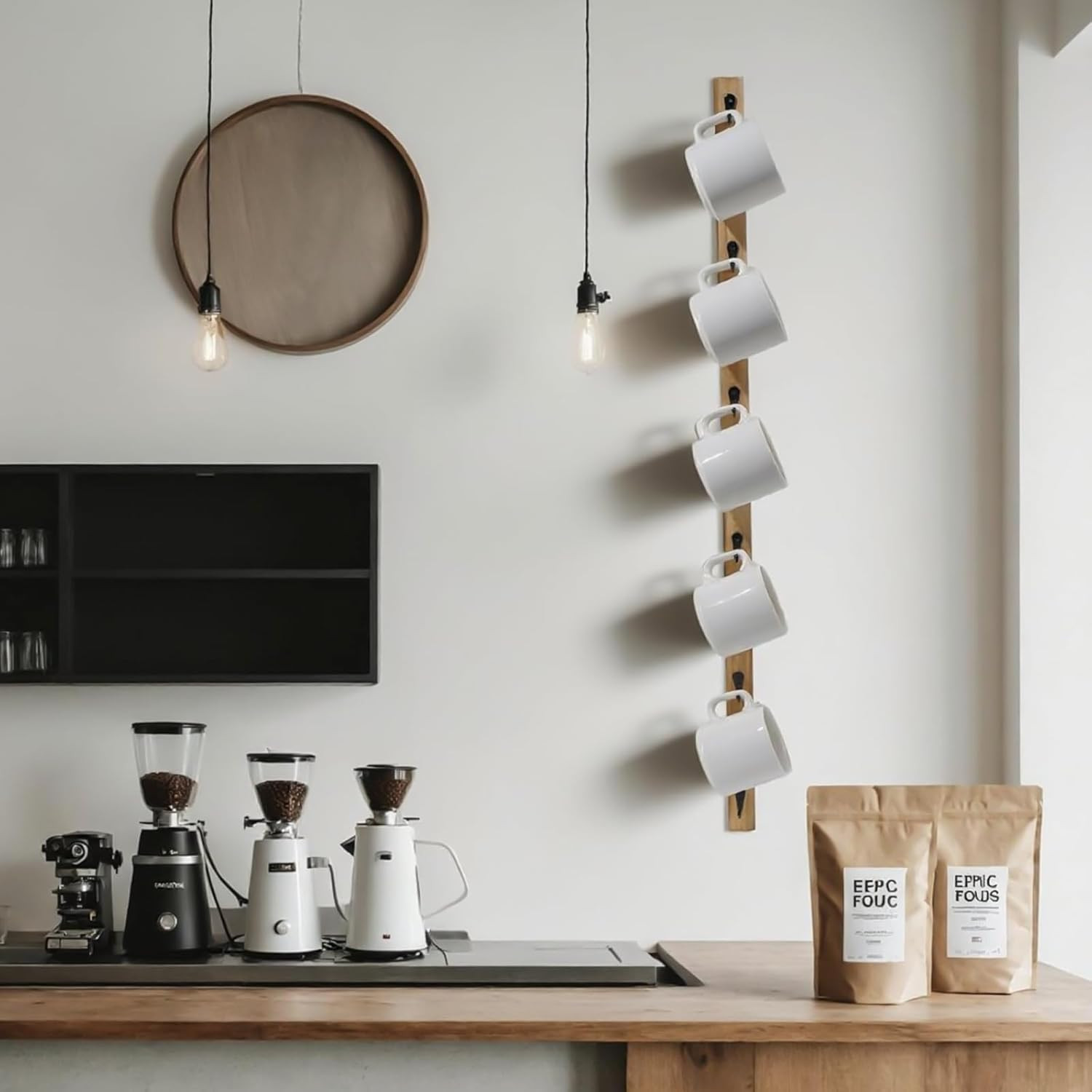 Wall Mounted Coffee Cup Holder Set of 2 – Stylish Mug Rack Hooks for Space Savin