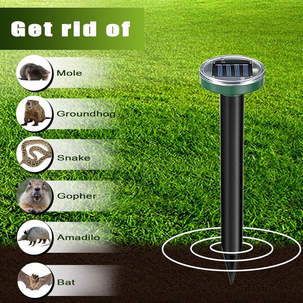 12Pack Snake Repellent for Yard, Solar Powered Ultrasonic Mole Black