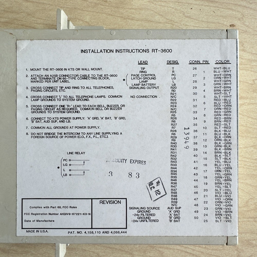 TELCO TONE COMMANDER RT-3600 Rotary Dial Intercom System With Manual