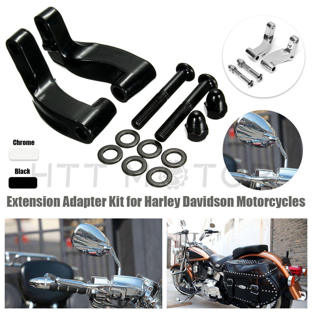 Black Mirror Relocation Extension Adapter Kit For Harley Davidson Motorcycles