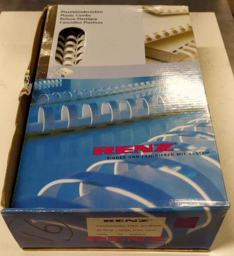 Renz White Comb Binds 16mm 20 plastic ring x 100 pack
