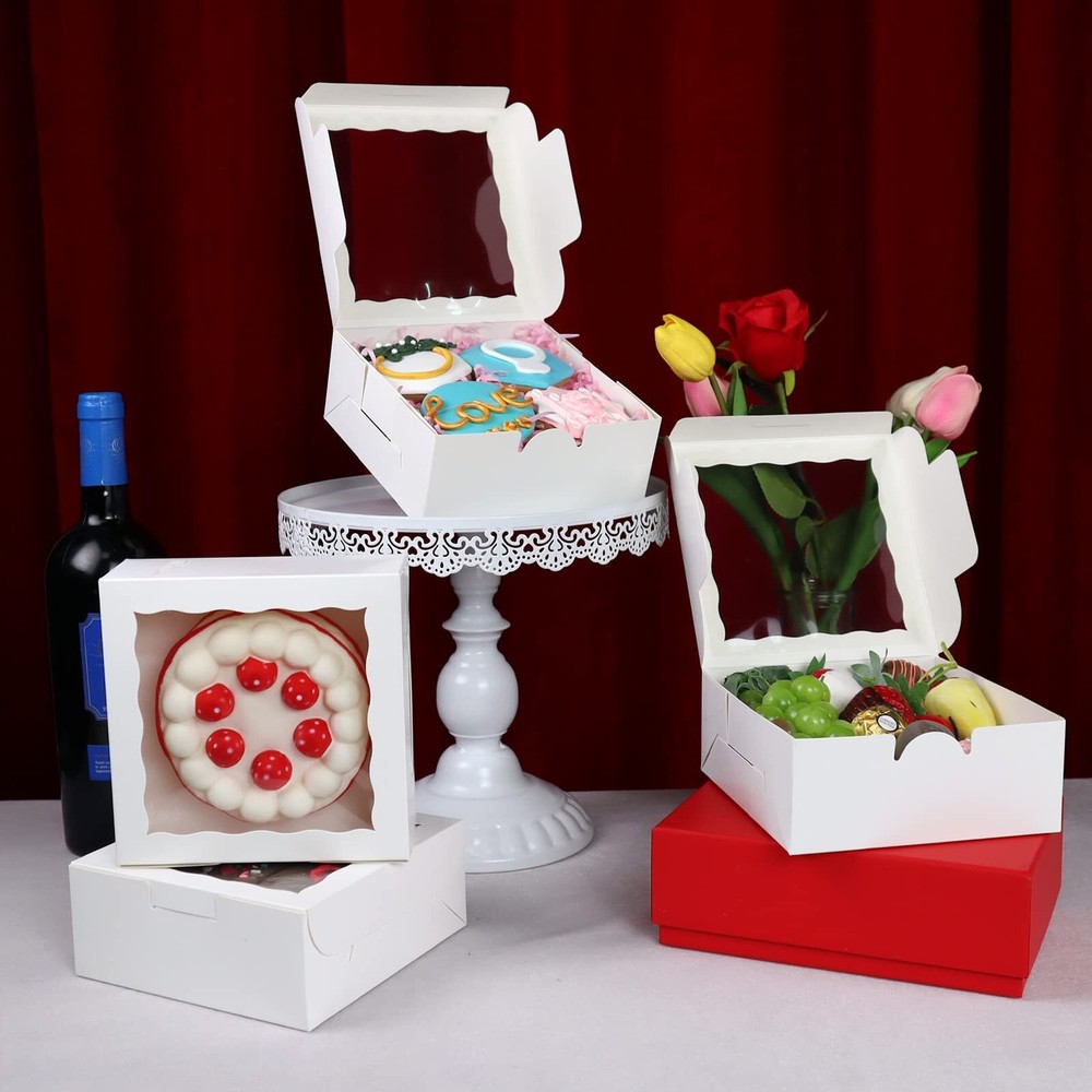 55pcs 6"x6"x2½" White Bakery Boxes with Window Cookie Boxes Small Cake Boxes ...