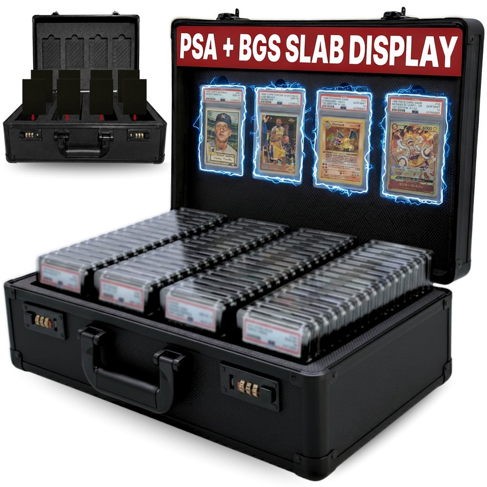 Durable Graded Card Storage Case with Lock - Holds 640 Cards, 8 Foam Inserts