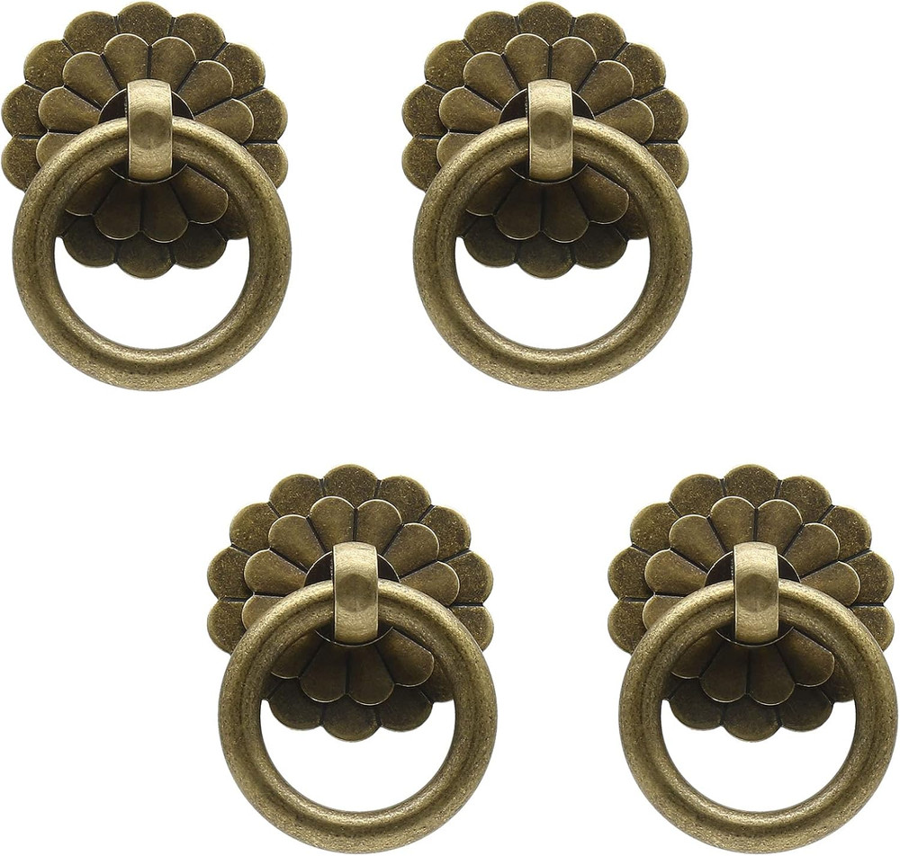 4 Pieces Bronze Antique Brass Ring Pulls Handle, Vintage Style Ring Pulls Knobs