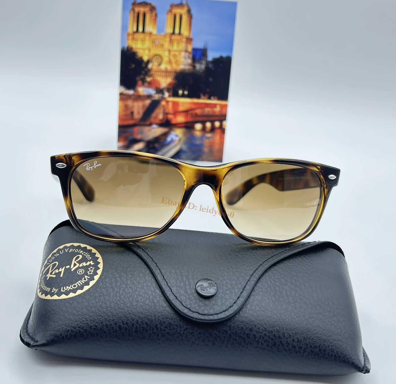 Ray-Ban RB2132 New Wayfarer Sunglasses Light Brown Gradient Lens Havana Frame 55