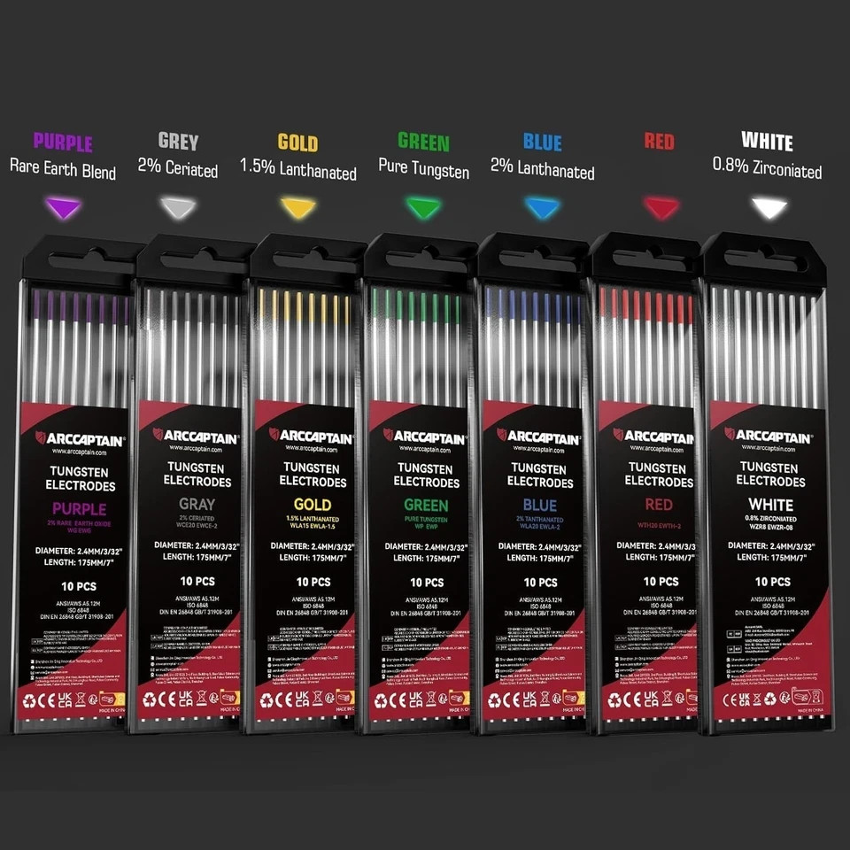 TIG Welding Tungsten Electrode 10-Pack 3/32"X 7"(Red, Wt20/Ewth-2)