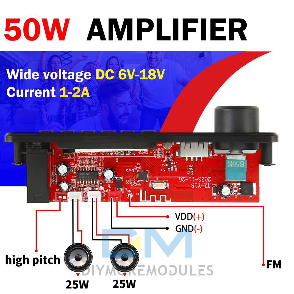 50W Amplifier Bluetooth MP3 Player Decoder Board DC6-18V FM Radio TF Car kit
