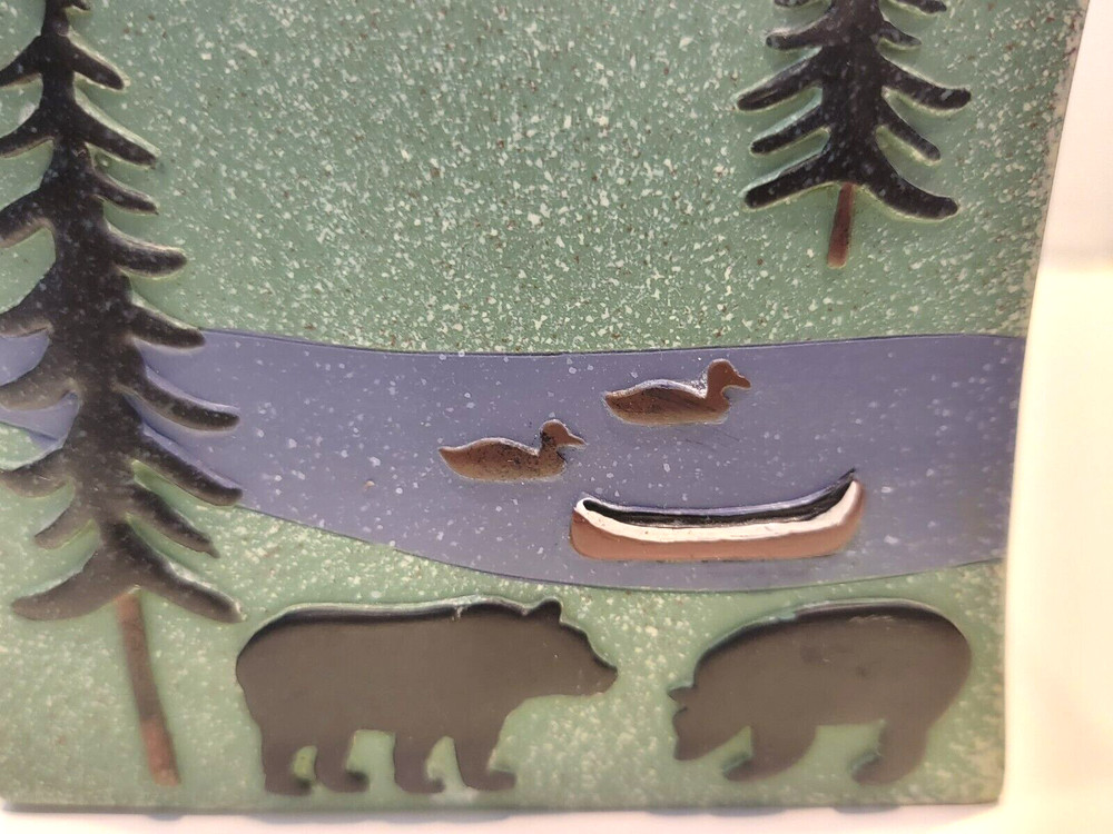 Donna Sharp Rustic Design Bear Lake Hand Painted Embossed Toothbrush Holder EUC