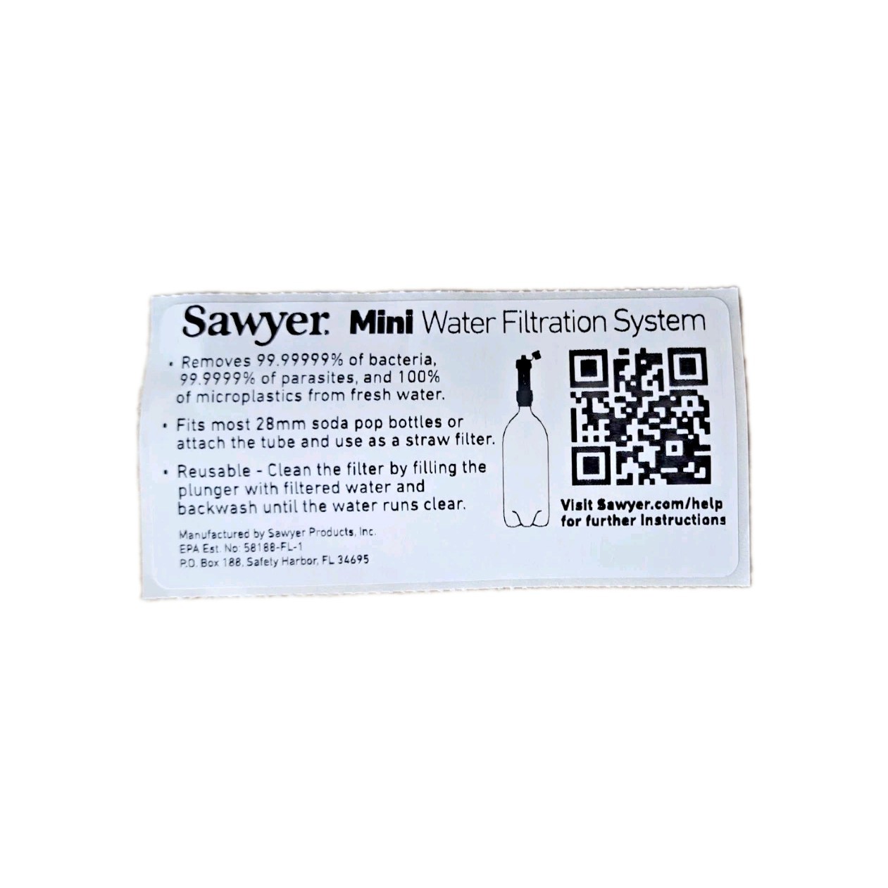 Sawyer Mini Water Filtration System Single Pack Hiking, Camping, Emergency