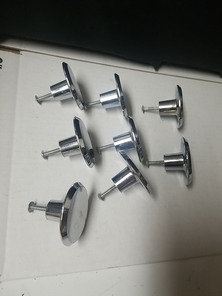 8 Vintage 1960s AJAX Chrome Beveled Concave 2" Round MCM Pull Knobs