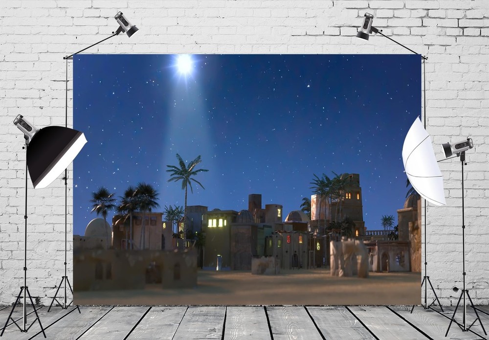 7x5 FT Fabric Nativity Backdrop Christmas Star Manger Bethlehem Background