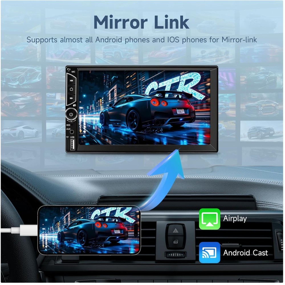 Double Din Multimedia Car Stereo + Backup Camera & Bluetooth