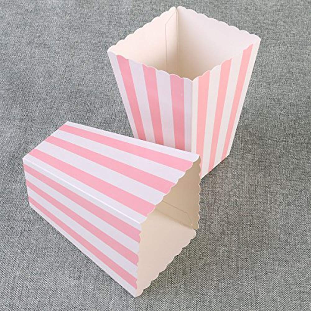 BinaryABC Popcorn Boxes,Stripe Pattern Decorative 24 Count (Pack of 1), Pink