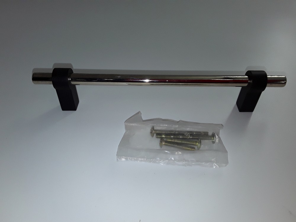 6-5/16" LINETTE SOLID BRASS CABINET PULL- BLACK/POLISHED NICKE