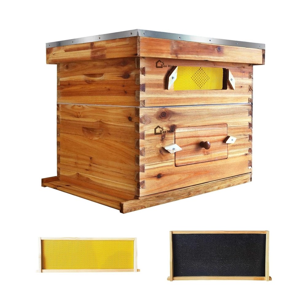 10-Frame Complete Beehive Frame Kit Wax Coated w/ 1 Deep Box 1 Medium Bee Box