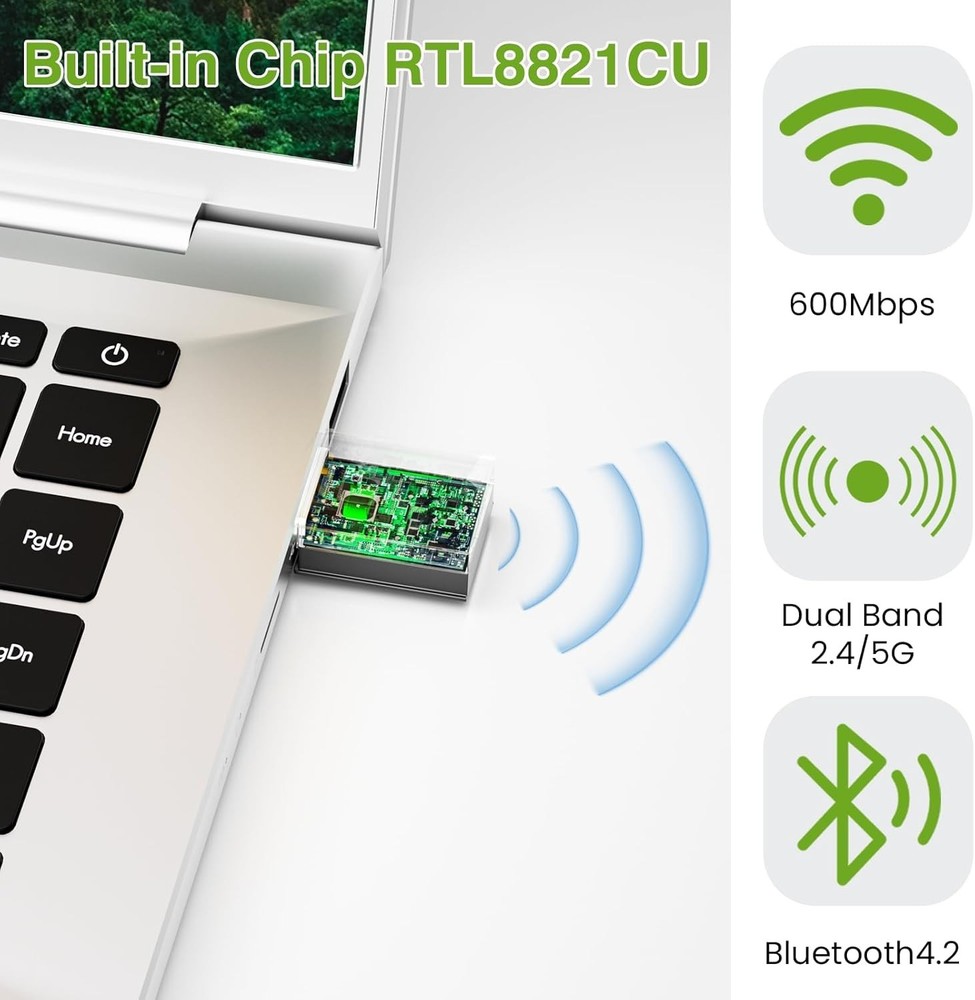 High-Speed 600Mbps Mini USB WiFi Dongle with Bluetooth and AP Mode Functionality