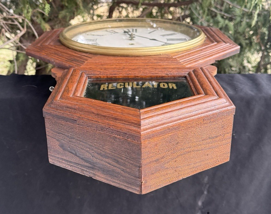 1908 Sessions Short Drop Octagon Office Regulator Wall Clock TIME ONLY SEE VIDEO