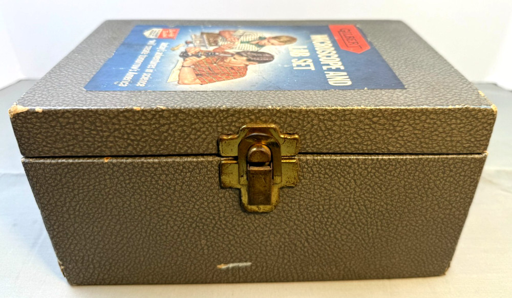Gilbert Silver Medal Microscope Lab Set w/ 12 Slide Box & Case