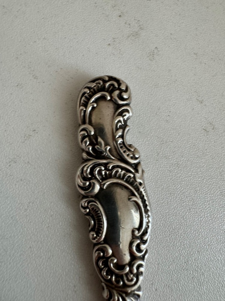 Antique Sterling Silver Handle Button Hook w/ Scrolling Decoration