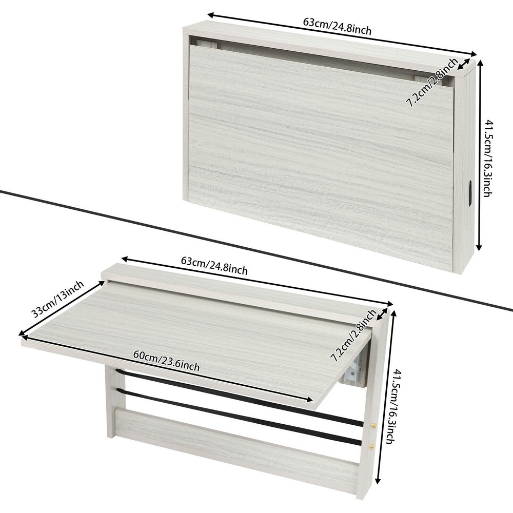 Folding Wall Table, Light Gray Fold Down Table Wall Mounted For Workbench, Home