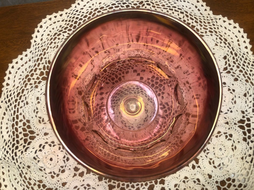 BARTLETT COLLINS VINTAGE FLASHED RUBY RED THUMBPRINT FOOTED STEMMED WINE GOBLET