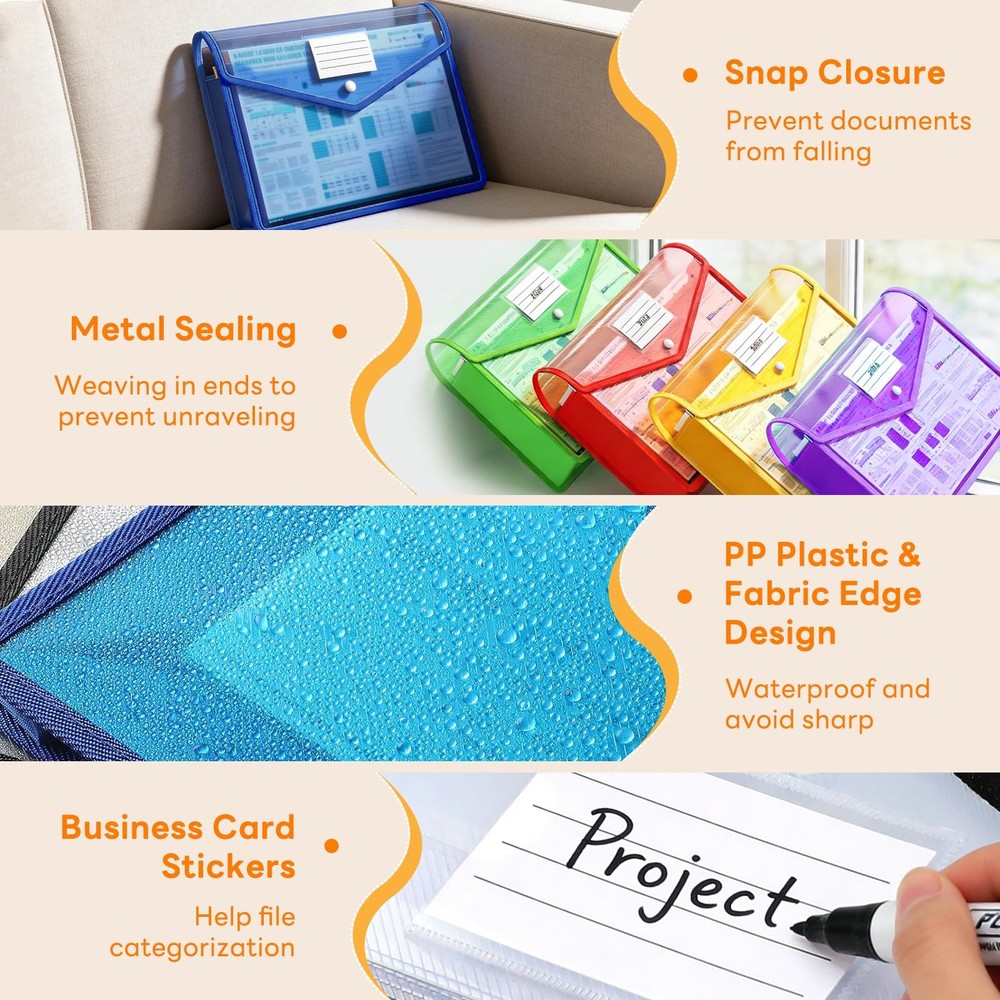 10 Pack Plastic Expanding File Folder, Transparent Folders for Documents with...