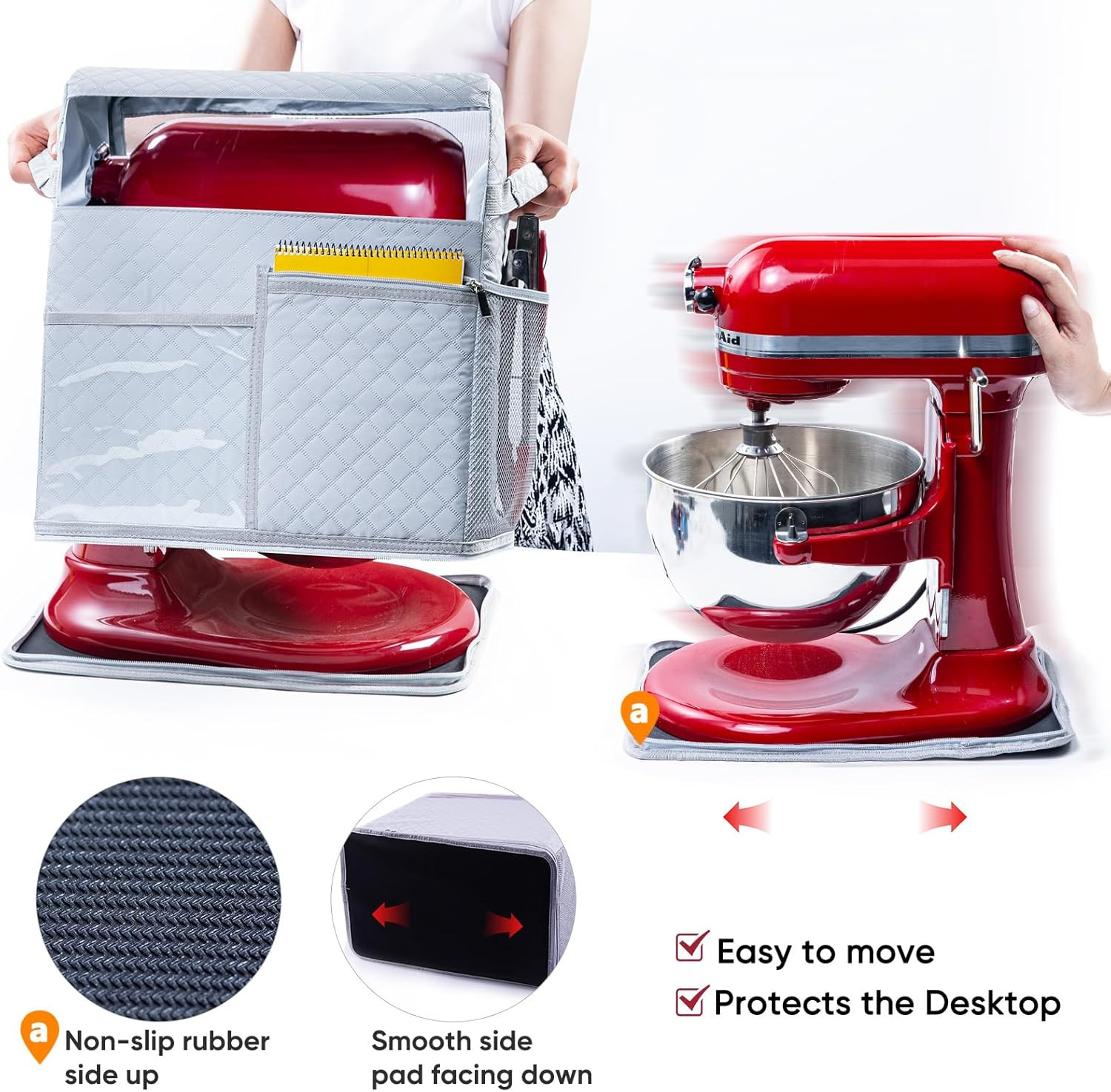 Stand Mixer Cover with Detachable Appliance Sliders Base Compatible with Kitchen